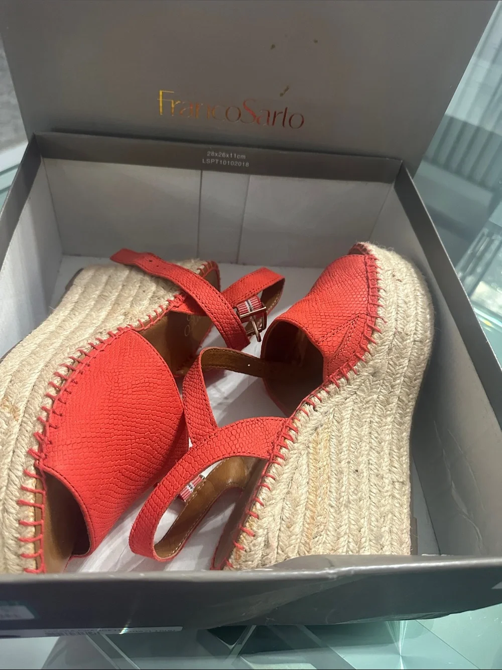 Franco Sarto Red Open-Toe Espadrille Wedge Sandal